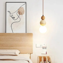 Load image into Gallery viewer, Thai Pendant - Travertine Stone &amp; Wood
