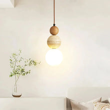 Load image into Gallery viewer, Thai Pendant - Travertine Stone &amp; Wood
