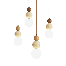 Load image into Gallery viewer, Thai Pendant - Travertine Stone &amp; Wood
