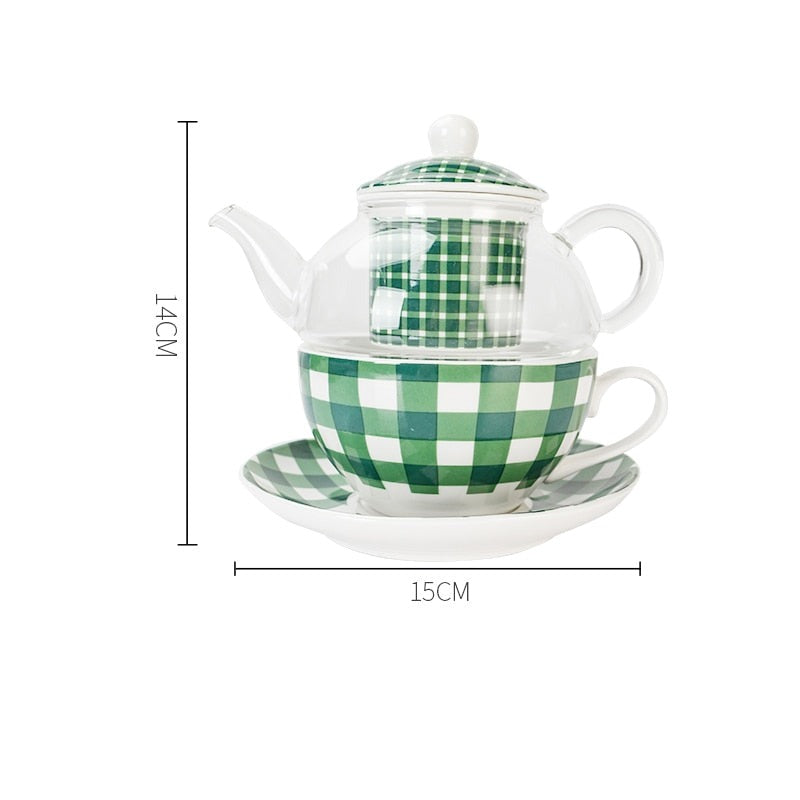Porcelain Tea For One set - plaid print