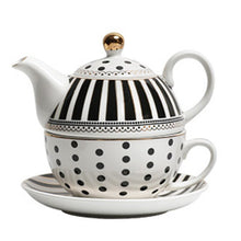 Load image into Gallery viewer, Porcelain Tea For One set - dots and stripes
