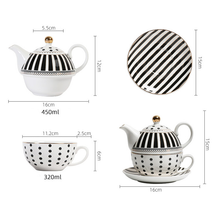 Load image into Gallery viewer, Porcelain Tea For One set - dots and stripes
