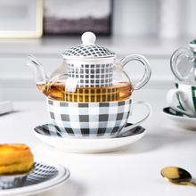 Load image into Gallery viewer, Porcelain Tea For One set - plaid print
