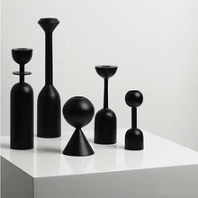 Load image into Gallery viewer, Nordic Black Wooden Candle Holders - Set 5pcs
